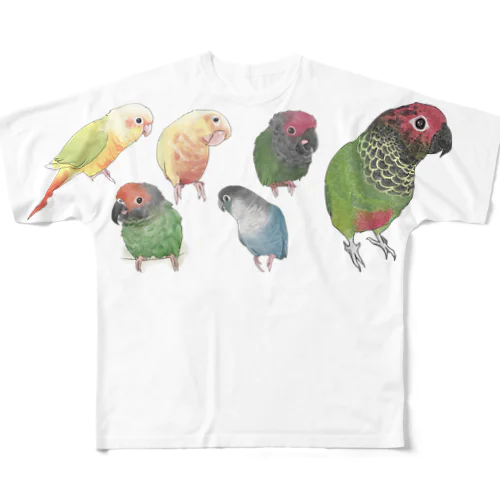 あつまれウロコインコちゃん【まめるりはことり】 フルグラフィックTシャツ