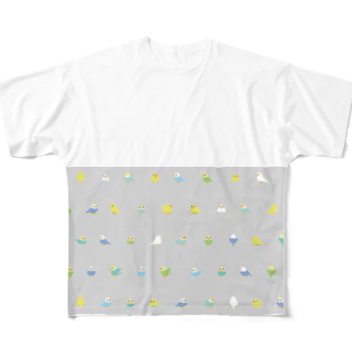 ちみまめあつまれセキセイインコちゃん【まめるりはことり】 All-Over Print T-Shirt