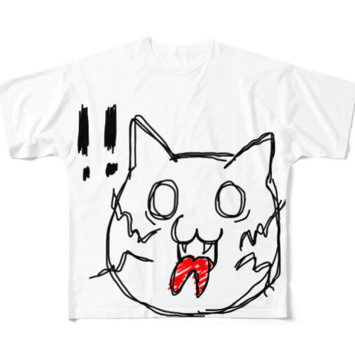 狂う猫 (驚) フルグラフィックTシャツ