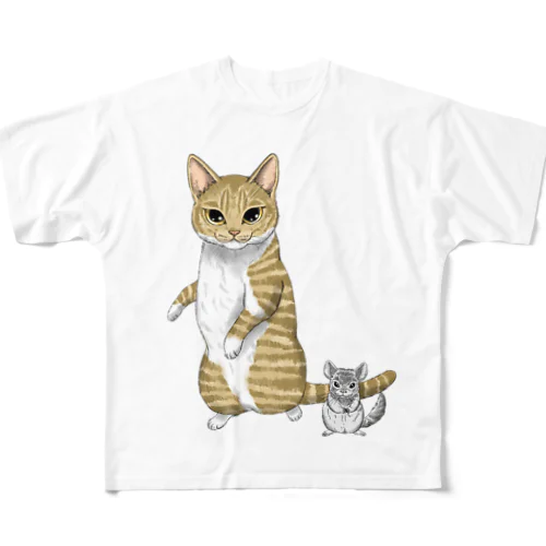 猫とチンチラ フルグラフィックTシャツ