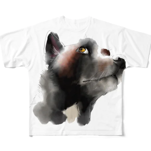 黒犬サキたん フルグラフィックTシャツ