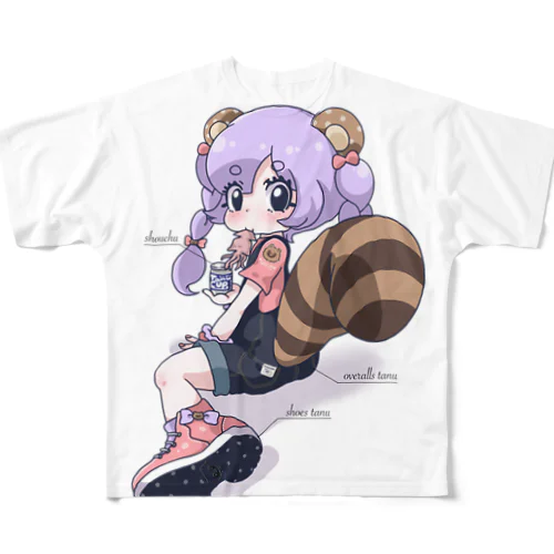 たぬきのこ フルグラフィックTシャツ