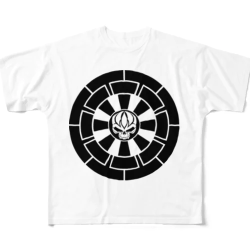 髑髏抜き源氏車 黒（オリジナル家紋シリーズ） フルグラフィックTシャツ