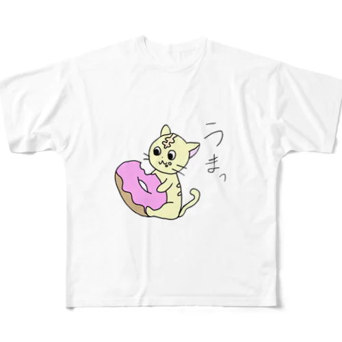 ドーナツ食す猫 フルグラフィックTシャツ