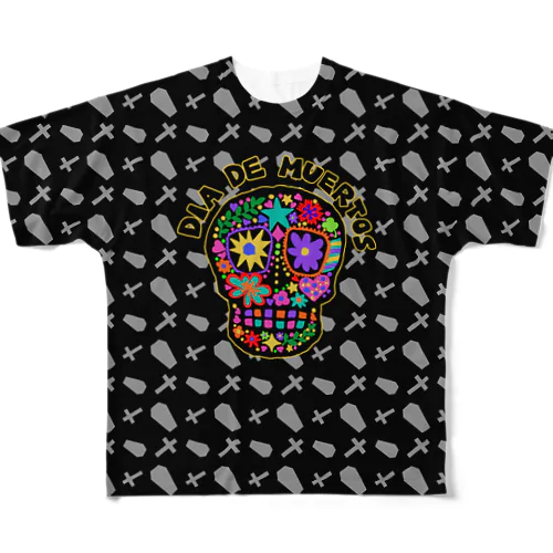 メキシコ風ドクロ Dia de muertos フルグラフィックTシャツ