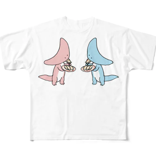 餃子もぐもぐディプロカウルス All-Over Print T-Shirt