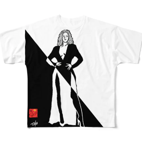 白と黒の女 フルグラフィックTシャツ