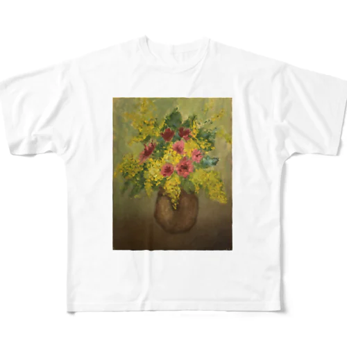 『花瓶の中のミモザ』 All-Over Print T-Shirt