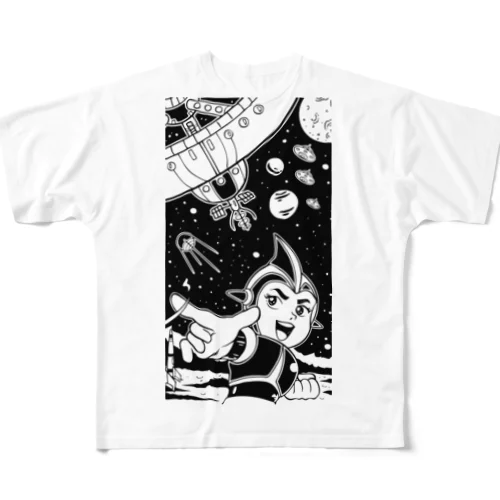 レトロSFヒーロー All-Over Print T-Shirt