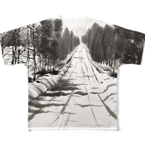 墨絵　雪道 All-Over Print T-Shirt