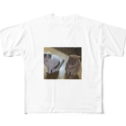 気まずい猫 フルグラフィックTシャツ