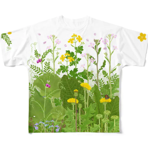「XLサイズ専用」春の野原 フルグラフィックTシャツ