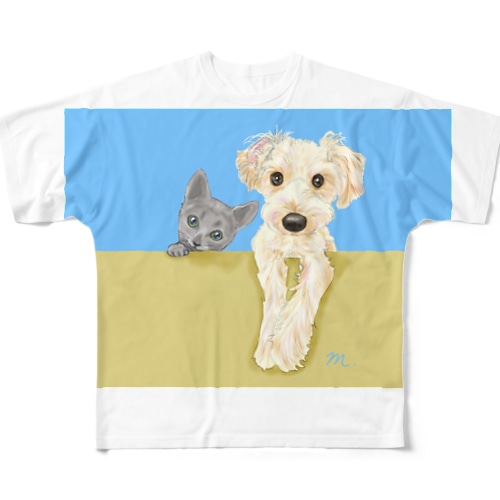 わんことにゃんこ☆ラフカラー All-Over Print T-Shirt