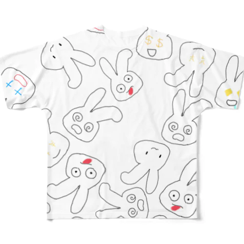 うさちゃんまみれ フルグラフィックTシャツ