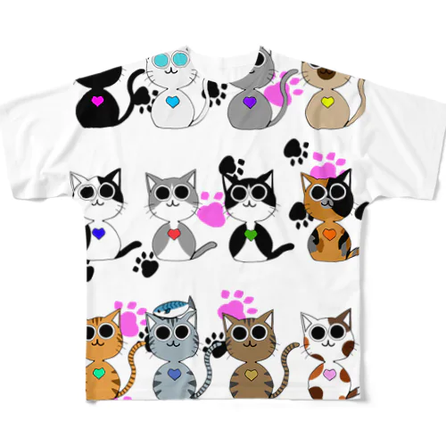『猫から愛を猫へラブを』(集合) フルグラフィックTシャツ