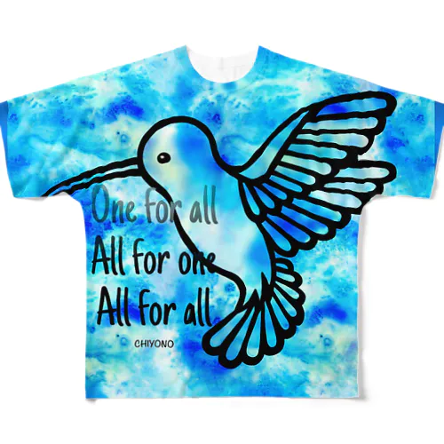 ハチドリさんブルー All-Over Print T-Shirt