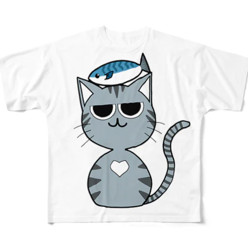 『猫から愛を猫へラブを』サバ フルグラフィックTシャツ