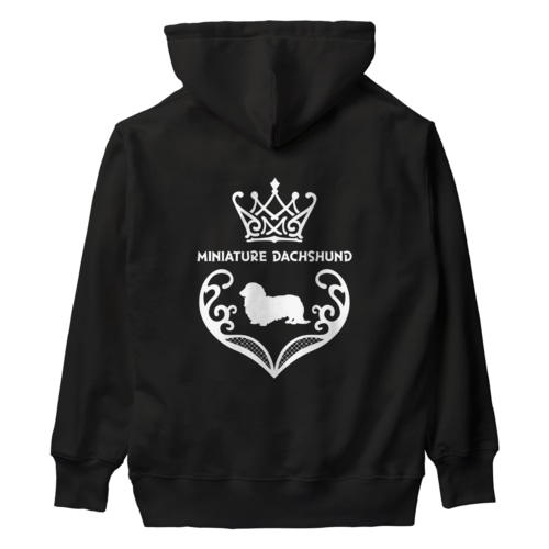 ミニチュアダックスフンド　crown heart　onehappiness　white Heavyweight Hoodie