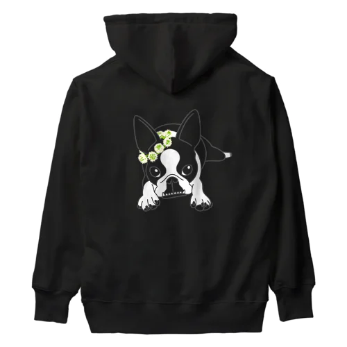 バックプリント:ボストンテリア(花冠/濃背景用)[v2.7.5k] Heavyweight Hoodie