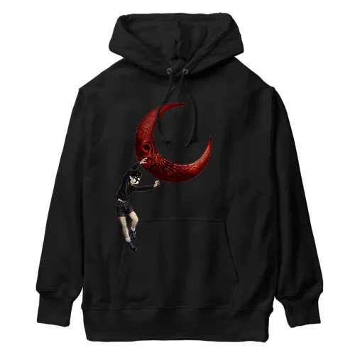 月を投げる黒い少年（赤ライン） Heavyweight Hoodie