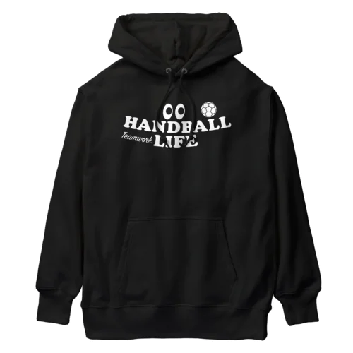 ハンドボール・目玉・白・HANDBALL・デザイン・Tシャツ・送球・男子・女子・得点・ボール・選手・ポジション・応援・スポーツ・かっこいい・かわいい・ステップシュート・有望・確実 ヘビーウェイトパーカー