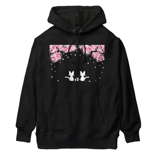 桜と白ねこ親子 Heavyweight Hoodie