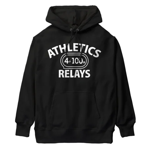 4×100mリレー・リレー競走・白・陸上競技・400メートルリレー走・デザイン・Tシャツ・陸上部・男子・女子・ジュニア・入賞・有力・確実・候補・有望・応援・精神力・集中力・日本人・陸上魂 Heavyweight Hoodie