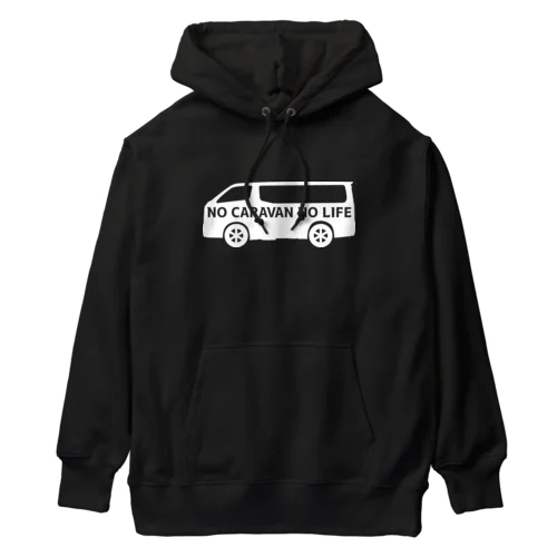 ノーキャラバンノーライフ 日産キャラバンシルエットデザイン ホワイト Heavyweight Hoodie