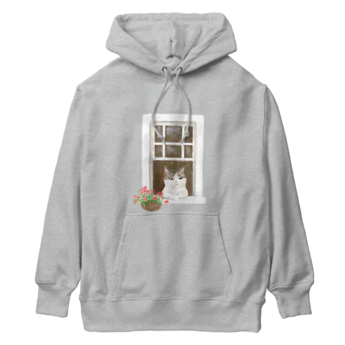 窓辺の猫　①　背景なし Heavyweight Hoodie