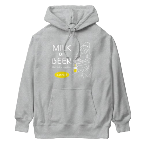 名画 × BEER（牛乳を注ぐ女・牛乳かビールか、それが問題だ。）白線画 Heavyweight Hoodie
