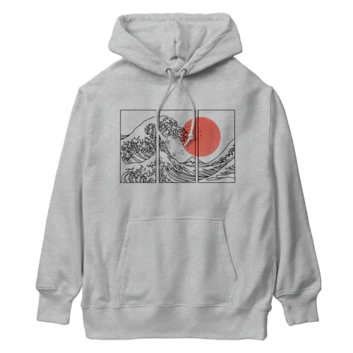 Retro Japanese Japan Flag Great Wave Outline Graphic Heavyweight Hoodie