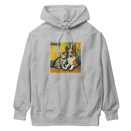 ゴッホが描いたような仲良しの猫と犬 Heavyweight Hoodie