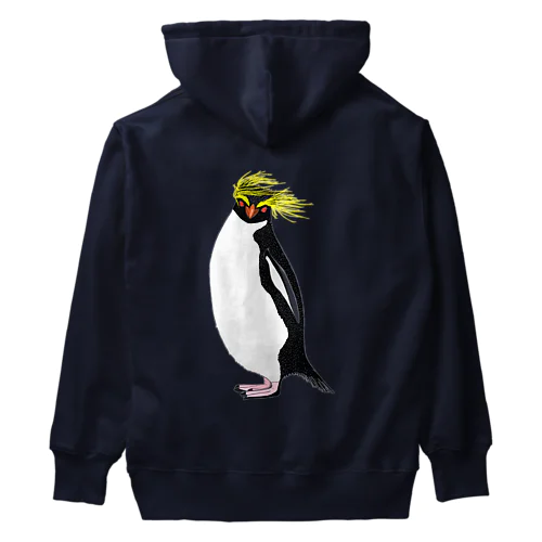 風に吹かれるイワトビペンギンさん(文字無しバージョン) バックプリント Heavyweight Hoodie