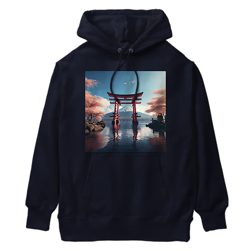 神社 富士山と鳥居 Heavyweight Hoodie