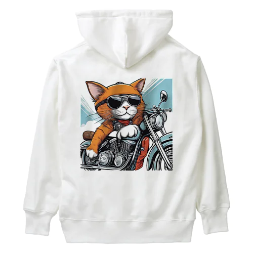 サングラスをかけて、バイクを楽しんでいる猫 Heavyweight Hoodie