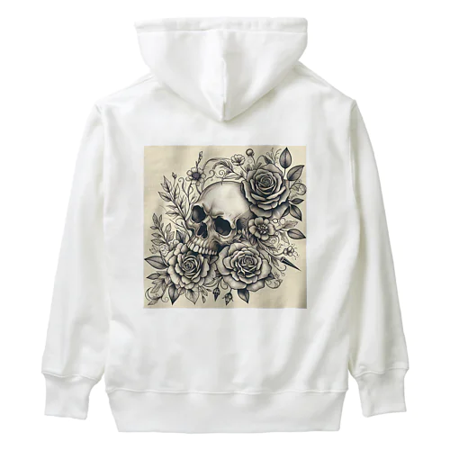 モノクロ 花とスカル Heavyweight Hoodie