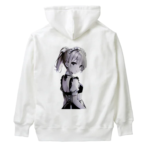 見返り金髪ポニテメイドさんモノクロバージョン Heavyweight Hoodie