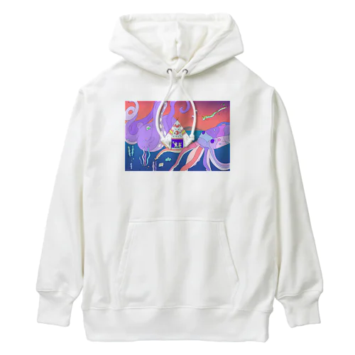 深海でDJするねこ、タコとイカ、クラゲ、リュウグウノツカイ Heavyweight Hoodie