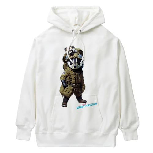 Cute badger soldier with baby Heavyweight Hoodie