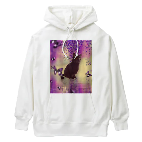 黒猫と藤の花 Heavyweight Hoodie