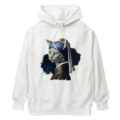 パールイヤリングをした猫- Vermeerの笑える絵画 Heavyweight Hoodie