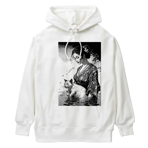 池から。幽霊の猫と女 Heavyweight Hoodie