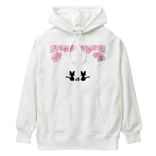 桜と黒ねこ親子 Heavyweight Hoodie