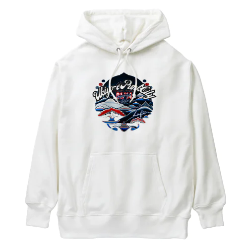 【lofiアート】ネオ浮世絵と盆栽: 北斎イズムのサイバーパンクが織りなす日本の景色の旅 Heavyweight Hoodie
