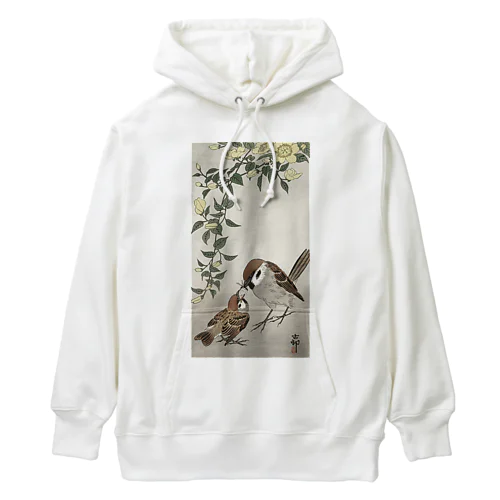 小原古邨　雀の親子  Ohara Koson / Birds and plants Heavyweight Hoodie