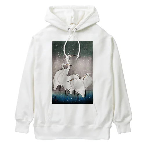 小原古邨　雪中群鷺（白鷺の群れ）日本のアートTシャツ＆グッズ Heavyweight Hoodie