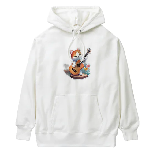 ギターを弾く可愛い猫 Heavyweight Hoodie