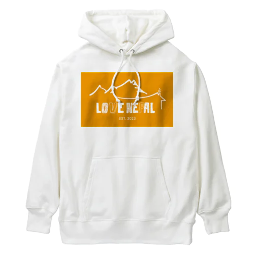 LOVE NEPAL Official オレンジ×ロゴ白 Heavyweight Hoodie