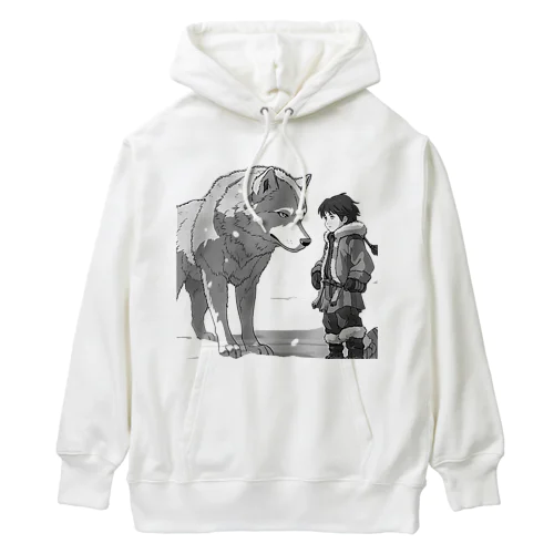 雪原の少年とオオカミ Heavyweight Hoodie