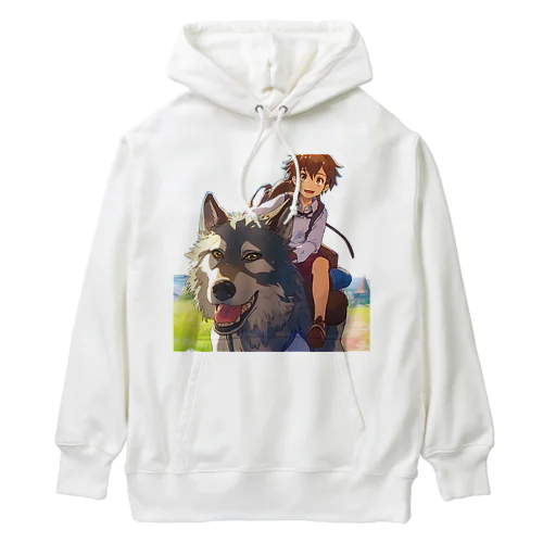 学校へ急ぐ少年とオオカミ Heavyweight Hoodie